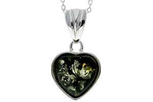SILVERAMBER JEWELLERY UK Genuine Green Baltic Amber & Sterling Silver Small Heart Pendant without Chain - GL256BG
