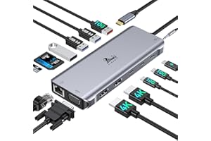 ‎LIONWEI USB C Docking Station Dual HDMI USB C Hub LIONWEI Dockingstation 3 Monitore USB C Dock 2 HDMI Adapter 4K, VGA, PD 100W, 10Gbps USB C&USB A, Gigabit Ethernet, SD&TF Kompatibel mit Dell, HP, Lenovo