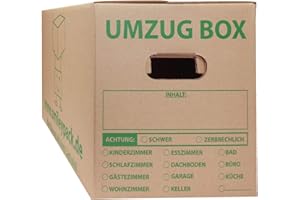 smiley pack Lot de 20 cartons de déménagement 620 x 300 x 330 mm jusqu'à 40 kg - Épaisseur 1,40 C (stable comme carton de déménagement à double cannelure) - Solide - Professionnel - Grande résistance