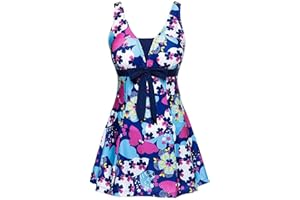 AMAGGIGO Women's Polka Dot One Piece Swimsuit Tummy Control Swimwear Swimdress with Skirt