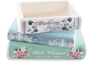 STEEL MILL AND CO. Steel Mill & Co Petit Pot de Fleurs décoratif en Forme de Livre en céramique pour décoration d'intérieur, Jolie bibliothèque, Pot Unique, titres Classiques