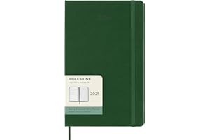Moleskine Weekly Planner, Weekly Agenda with Space for Notes 2025, Hard Cover and Elastic Closure, Myrtle Green Color, Large Format 13x21 cm