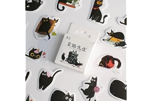 TA MERRY Scrapbook Accessories Cat Kawaii Stickers Kit，45Pcs Scrapbooking Supplies Cute Journaling Stickers for Adults，Aesthetic Kindle Stickers Craft Supplies for Scrapbooking，Card Making，Journal(Black Cat