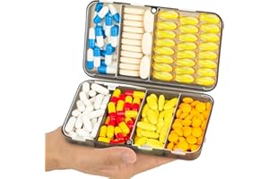 YAKLIM Pilulier de Voyage Magnétique, Pilulier Portable à 7 Compartiments, Grand Organisateur de Vitamines avec Étiquettes, Pilulier Quotidien, Grand Organisateur de Suppléments, Pilulier Magnétique