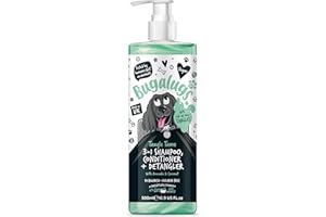 BUGALUGS Dog Shampoo Tangle Tame 3 in 1 Avocado & Coconut dog grooming shampoo, conditioner & detangler - products for smelly dogs with fragrance, best puppy shampoo, professional groom (500ml)