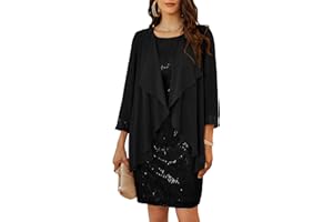 GRACE KARIN Damen Ärmelloses Rundhals Pailletten Cami Kleid Elegant Zweiteiler Tüll Cardigan Abendkleider für Party