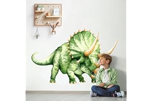 Decvictor Adesivi Murali Dinosauro Grande Adesivi da Parete Triceratopo Dino Adesivo Muro Decorativo per Bambini Camera da Letto Stanza Della Scuola Materna Muro (W136.5 * H87.5 cm)