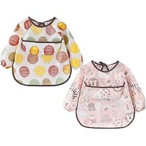 2 stuks baby slabbetjes met lange mouwen, waterdichte babyvoeding, mouwslabbetjes, wasbaar katoen, babyschort voor 6-36 maanden, kinderen, etenswaren en spelen