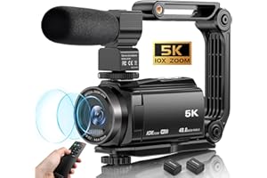 Ahlirmoy 5K Video Camera Camcorder, 10X Optical Zoom 48MP 30FPS Vlogging Camera for YouTube WiFi IR Night Vision Recorder Cameras for Photography Vlog Camera, Remote Control, 2 Batteries