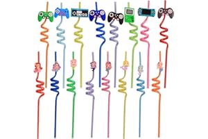 JSYSJ 16 Piezas Pajitas para niños, Varios Lindo Shapes y Multicolor Reutilizable Pajitas Rizadas de Plástico para Niños Fiesta de cumpleaños Decoraciones, Beber Decoraciones