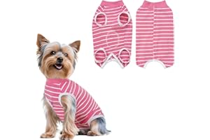 PawSailor Striped Dog Surgery Suit Female Male Dog Recovery Body Suit After Surgery, Soft Cotton Pet Surgical Recovery Vest Pet Medical Shirt Button Closure, Wound Protection, Easy to Wear, Pink S