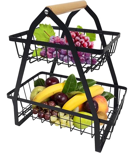 Praktischer 2-stöckiger Obstkorb Aus Metall - Schw Produktbild-Vorschau 4