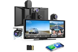Carpuride W125S Carplay Screen with 3 Channel Dash Cam, 4K Front &1080P Rear Camera, 1080P Infrared Cabin Camera, Wireless Carplay & Android Auto, 11.26" HD Touchscreen, Loop Recording, Bluetooth.