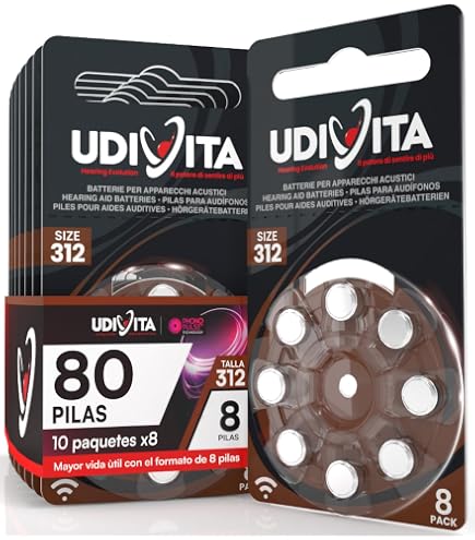 Udivita Hörgerätebatterien Größe 312 – 96 Stück (16 Blister à 6), Phono Pulse Technologie
