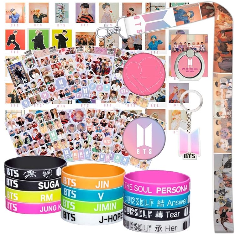 BTS Gift Set - 60 Stickers / 4 Wristbands / 1 Phone Holder / 1