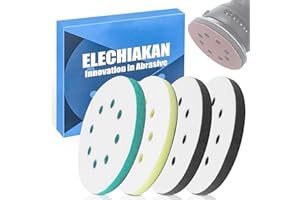 4 PCS Upgraded Foam Sanding Pads for Orbital Sander, 125mm Sponge Polishing Buffing Pad Discs for Drill, 8 Holes Soft & Hard Cushion Sponge Buffer by Elechiakan, Impact Resistant Low Noise