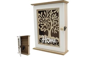 POPAPIE 1 Pezzo Cassetta Portachiavi In ​​Legno,Cassetta Portachiavi Retrò,Armadietto a Parete per Chiavi con 6 Ganci per Chiavi per Corridoio d'ingresso Camera da Letto (28,5x22x7cm)