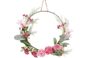 SOIMISS Türkranz Künstliche Blumen Metallring Eukalyptus Kranz Girlande Frühlingskranz Metall Blumenkranz Floral Wandkranz Hochzeit Wanddeko Türschild Frühlingsdeko Ostern Landhaus Haustür Deko Anhänger