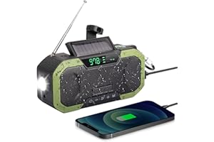 AirCover Solar Radio, 5000mAh AM/FM Kurbelradio, Tragbares Notfallradio, IPX5 Dynamo Wetterradio mit Wiederaufladbare Batterie USB Powerbank, LED Taschenlampe, SOS Alarm, Kompass für Outdoor Camping