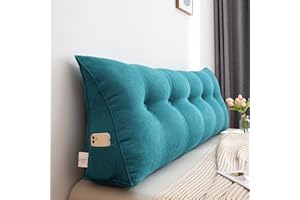 LOPXO Rückenkissen für Sofa Bett, Lang Keilkissen Hohen Rückenlehne Kissen Wandkissen Lesekissen Nackenstützkissen Lendenkissen für Kopfteil Gepolstert mit Waschbar Bezug Leinen,Light blue,80*50*20 CM