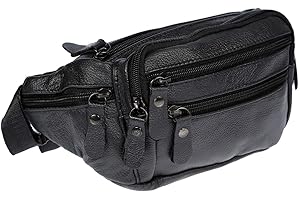 Christian Wippermann Riñonera de Piel para Hombre y Mujer, Negro, 24 x 12 x 6-8 cm