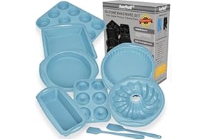 Aschef 14en1 Moule Silicone Patisserie Antiadhésif Moules Gateau Carré Rond Plat a Tarte pour Cake Tartelette Cupcake Pain de Mie Muffin Brioche Donuts Brownie kouglof Savarin Quiche Pizza