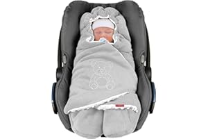 ByBoom Einschlagdecke Babyschale Winter - Herbst - Frühling, 'Die Decke' seit 2009, Komfort Maxi - Cosi Bella, Grau/Minky Weiß