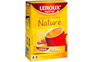 VORAGA Leroux - Chicorée Soluble Nature en Sticks - 100% d'Origine Végétale - Chicorée Torréfiée, Goût Légèrement Caramélisé - Riche en Fibres, Sans Sucres Ajoutés - Lot de 6 Boites de 20 Sticks