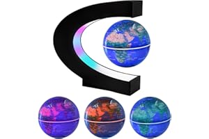 Surplex Globo luminoso galleggiante con luci LED a 7 colori, globo rotante automatico a forma di C, mappa del mondo a levitazione del campo magnetico, mappa del mondo, gravità, educativo, decorazione