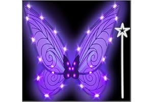 Tanganan Light up Fairy Wings Butterfly Wings for Adult Girls,LED Fairy Wing Sparkle Angel Wings for Women Halloween Cosplay Costume Angel Wings Dress Up