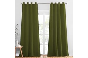 PONY DANCE Zasłony zaciemniające do salonu, 2 jednolite zasłony termiczne z przelotkami, blokada światła i promieni UV, do domu, sypialni, szer. 140 cm x dł. 245 cm, 2 szt., oliwkowa zieleń
