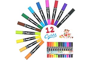 TongFu 12 Rotuladores Permanentes, Marcadores de Punta Doble, Marcadores Alcohol resistente al agua y a los borroness, Rotulador universal de colores brillantes para cartón, madera, textiles