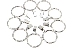 Fippy 20 Stück Gardinenringe mit Clips 38mm Metall Vorhangring Hängende Ringe für Vorhänge und Stäbe, (Schwarz, Silber) (Silber)