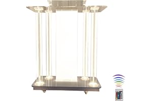 AeasyG Kirchenpult mit Abdeckung und LED-Leuchten, Acrylpulpite für Kirchen, transparenter Podiumständer mit Rädern und geräumiger Lesebene, klarem Lesepult für Reden