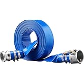 VEVOR Pool Backwash Hose 2"x50' Heavy Duty PVC Flat Discharge Hose with Aluminum Camlock C&amp;E Fittings, Clamps, Pump Compatibl