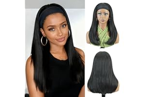 BECUS Perruque Bandeau 16 Pouces Noir, Perruque Demi-Tête Lisse pour Femmes Noires, Droite Facile à Porter pour Usage Quotidien