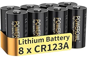 POWEROWL - CR123A (8 Pack) High Power Lithium Battery 3V - Long life guarantee – For Cameras, Flashlights, Smoke Detectors & Small Devices
