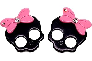 Bluebubble PUNK GIRL Black Skull With Candy Pink Bow Stud Earrings on Gift Card
