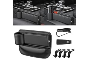 Ruucy Portabicchieri Auto in Morbida Pelle, Bicchiere Auto Portaoggetti per Caffè Bottiglia Latte (con 4 Ganci Auto + 2 Portaocchiali Auto）-Nera