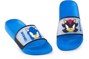 Sonic The Hedgehog Sliders For Boys | Options Kids Sonic Sandals Beach Shower Shoes | Childrens Blue Flip Flops Summer Footwear Game Merchandise Gift