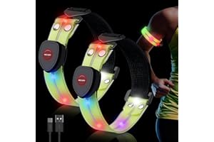 ‎TAXIMI Taximi LED Armband mit Buntem Licht - Joggen Blinklicht USB Aufladbar - Erwachsene und Kinder Sicherheitslicht Leuchtband Reflektor für Laufen, Jogging, Bergsteigen, Hundewandern, 2 Stück