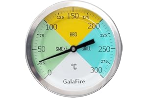 GALAFIRE 80MM Large Dial Face 300°C BBQ Grill Thermometer Wood Smoker Temp Gauge with Lengthened 70MM Stem for Barbecue Meat Cooking