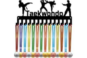 CREATCABIN Soporte para Medallas Taekwondo,Colgador Medallas,Estante Exhibición Deportes,Premios para Atletas,Hierro,Decoración Pequeña para Montaje En Pared Competición,Cinta,Cordón,Negro,29x13cm