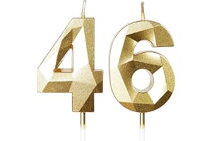 Yiran Candele per Torta Numero 46 Oro, Candele Compleanno 46 Anni Uomo Donna Particolari, Decorazione Torta di Compleanno Matrimonio Anniversario Feste Celebrazione