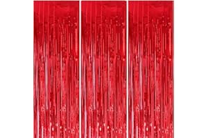 HONGCI 3pcs 3.2x6.5ft Glitter Christmas Red Foil Curtain Red Tinsel Curtain Door Streamers Fringe Curtains Photo Backdrop Christmas Decorations Banner for Indoor Home School Office Xmas Party Decor