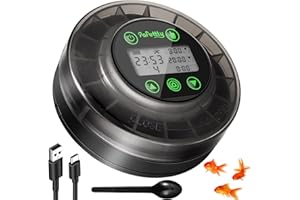 Papettly Mangiatoia Automatica Acquario - Distributore Automatico Cibo Pesci per Acquario per Rossi e Tartarughe con Cavo USB e Display LCD, Mangiatoia Pesci con Timer e Cucchiaio per Pesci