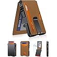 Men's Minimalist Wallet With Money Clip & ID Window - RFID Blocking Smart Pop Up Card Holder for 9-13 Cards - Slim Compact Metal Aluminum Leather Bifold