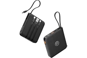 VRURC Power Bank mit Kabel 10000mAh Klein USB C Powerbank Schnelles Aufladen 22.5W Mini Tragbares Ladegerät Externer Akku Klein Aber Stark akkupack LED-Anzeige Kompatibel mit iPhone Huawei (schwarz)