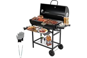 TEENO Barbacoa de carbón, Parrilla Barbacoa con Rejilla de Cocción XXL, Guantes Antigrietas, Termómetro, Cajón de Cenizas, Ventilación Regulable, Gran barbacoa de Carbón de Madera (Basic)