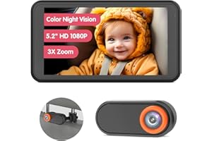 LUCKVIEW Car Camera for Baby - 5.2” 1080P Display Baby Car Camera with Full-Color Night Vision, 360° Rotating Adjustable Car Baby Monitor, Full Crystal Clear View for Back Seat Rear Facing (BM2)